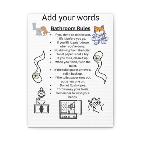 Bathroom Rules Canvas Art, Funny Home Decor, Bathroom Sign, Wall Art for Restroom, Gift for New Home, Quirky Bathroom Decor