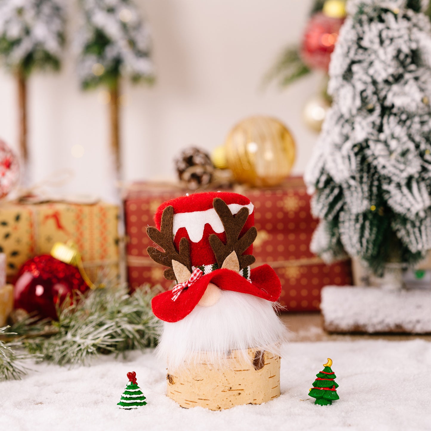 Christmas Decoration Reindeer Antler Bow Rudolph Light-Up Plush Ornament Holiday Atmosphere Hanging Decor