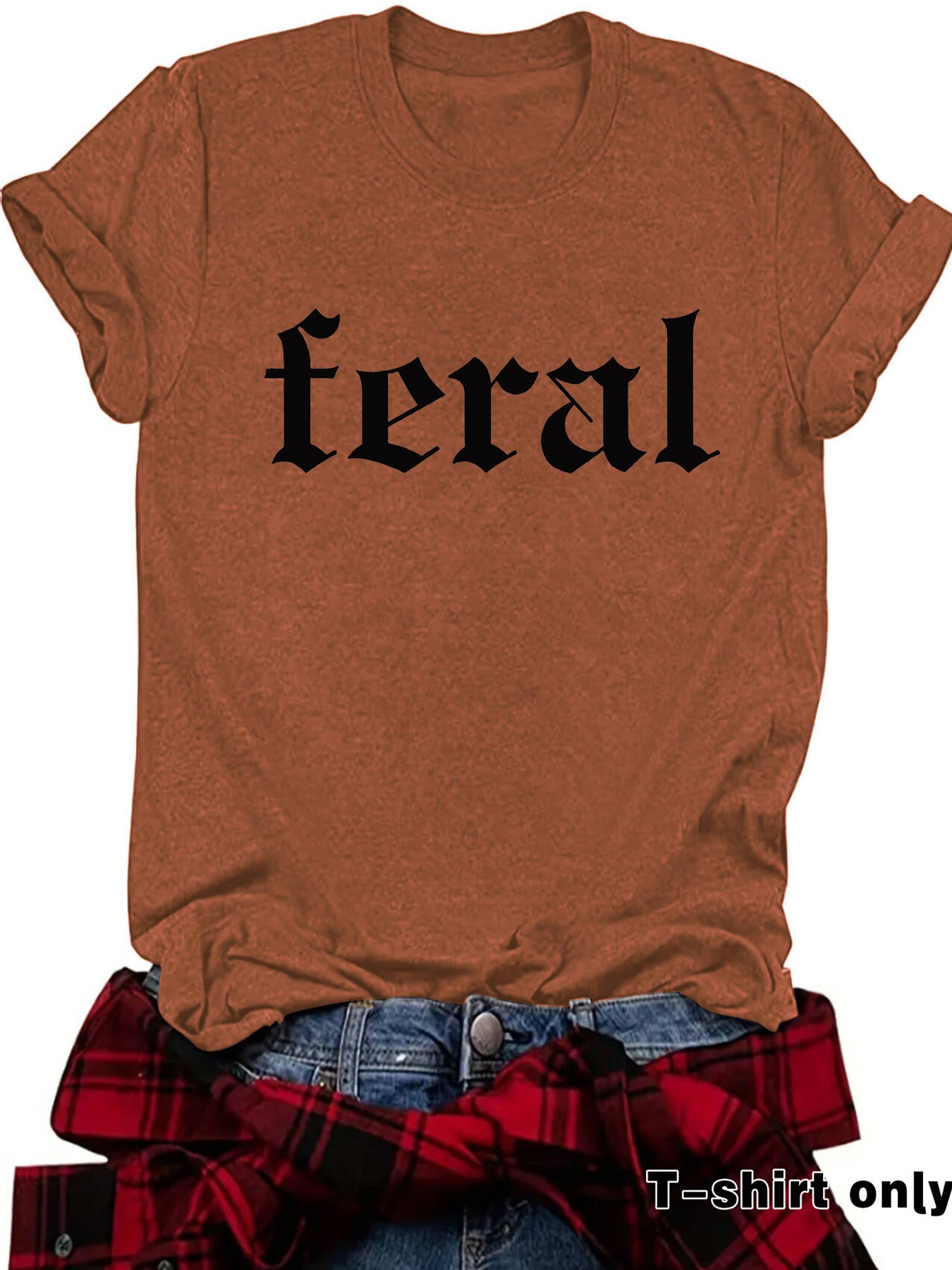 FERAL letter new round neck loose short sleeved shirt
