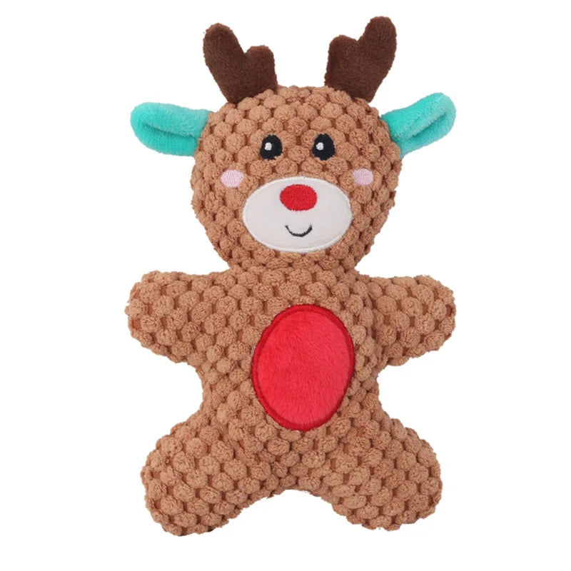 Christmas Pet Dog Plush Noise Chewing Toy Santa Elk Gingerbread Man Donut Cat Dog Christmas Series Cartoon Dog Toy Plush Squeak Toy