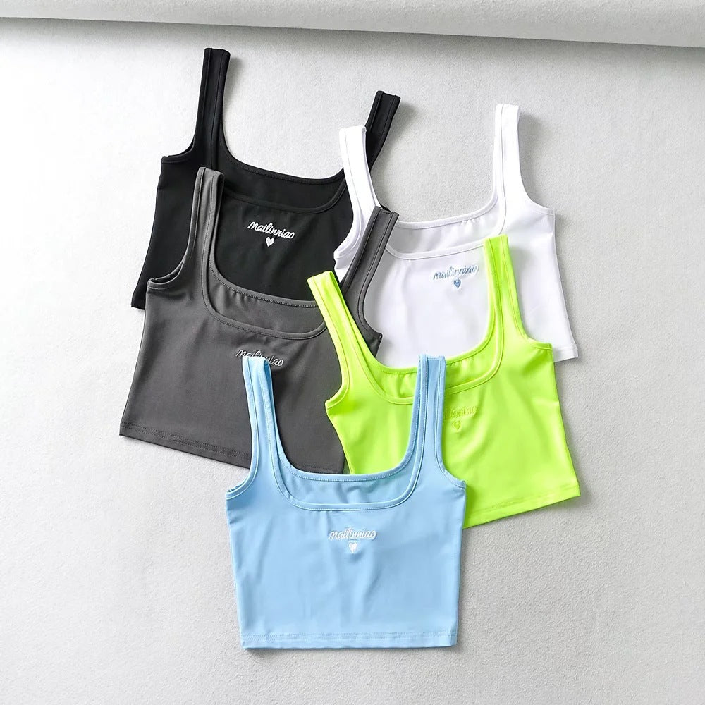 Love Embroidery Square Neck Tank Top