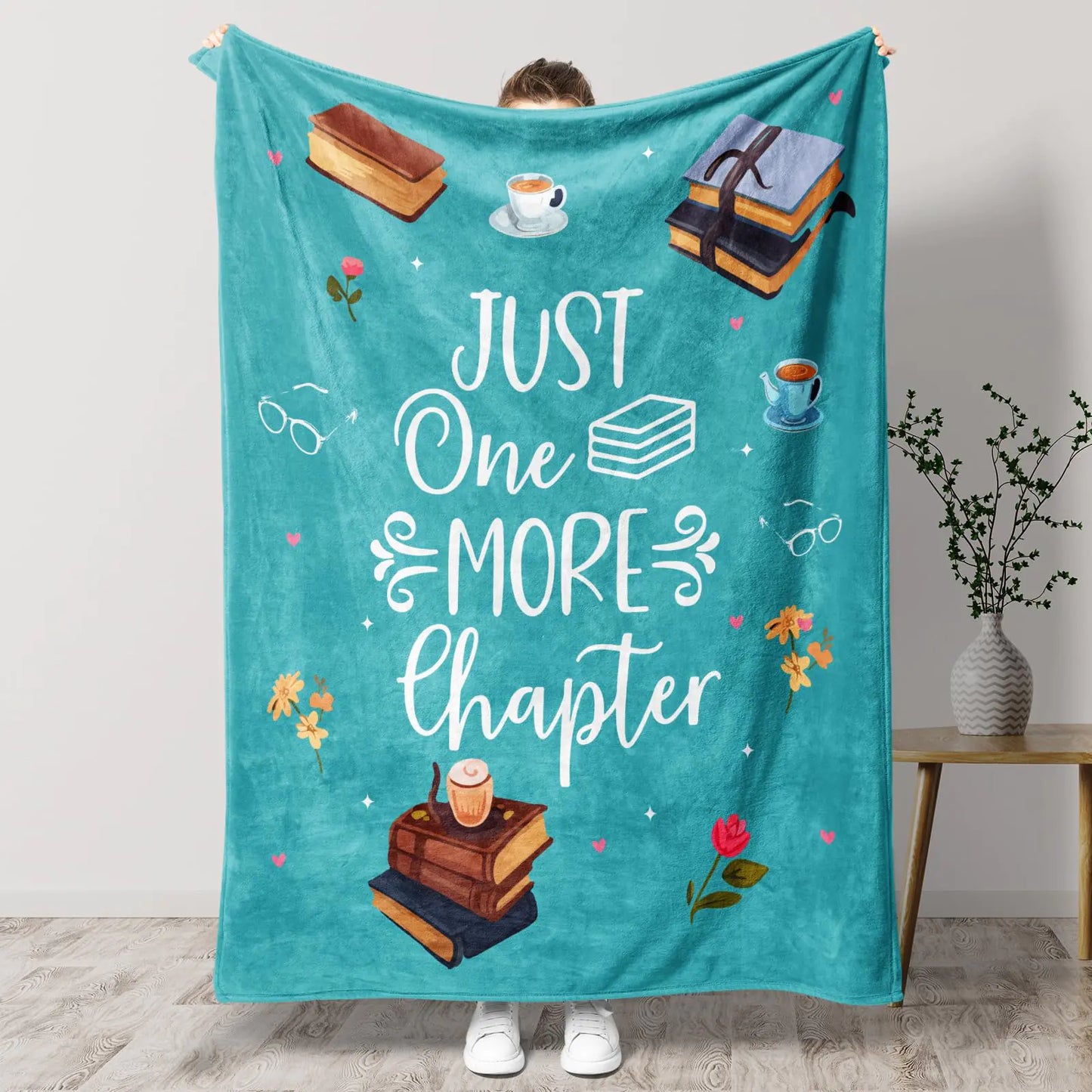 "Just One More Chapter" Blanket for Book Lovers 60" x 50"