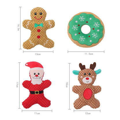 Christmas Pet Dog Plush Noise Chewing Toy Santa Elk Gingerbread Man Donut Cat Dog Christmas Series Cartoon Dog Toy Plush Squeak Toy