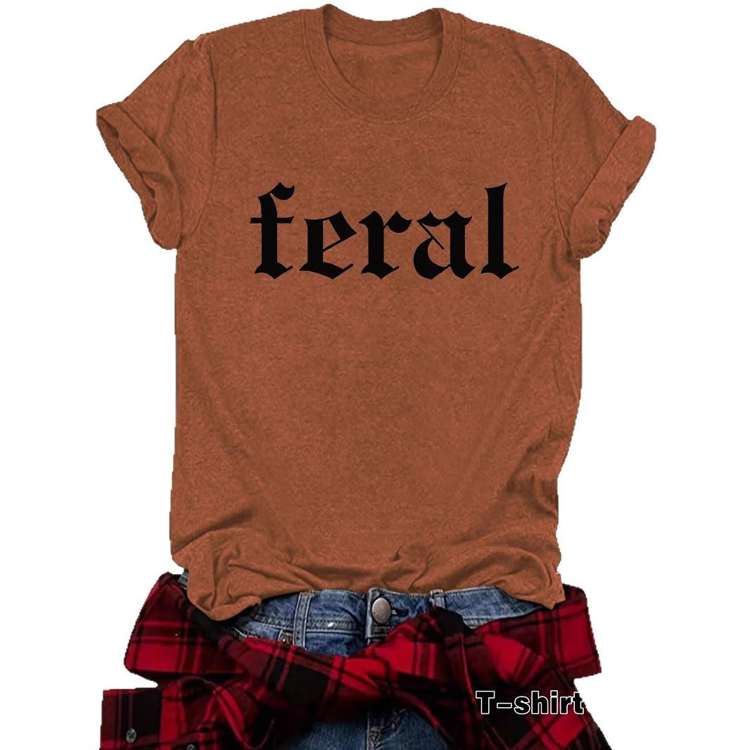 FERAL letter new round neck loose short sleeved shirt