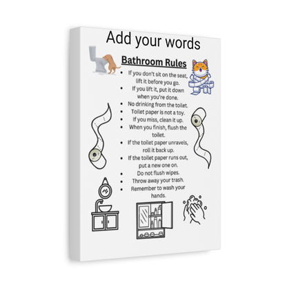 Bathroom Rules Canvas Art, Funny Home Decor, Bathroom Sign, Wall Art for Restroom, Gift for New Home, Quirky Bathroom Decor