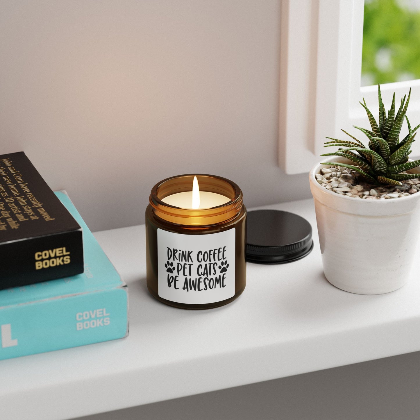 Drink Coffee, Pet Cats, Be Awesome Soy Candle — Amber Jar - Multiple Scents Available