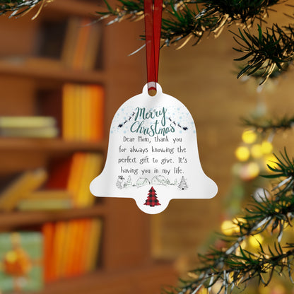 Merry Christmas Metal Ornament for Mom - Personalized Holiday Bell Decoration