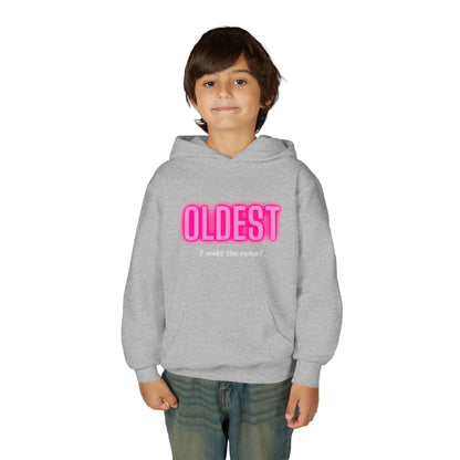 Youth Hoodie - 'OLDEST, I make the rules!' Funny Sweatshirt for Siblings, Birthday Gift, Family Gatherings, Casual Wear, Cozy Sweatshirt