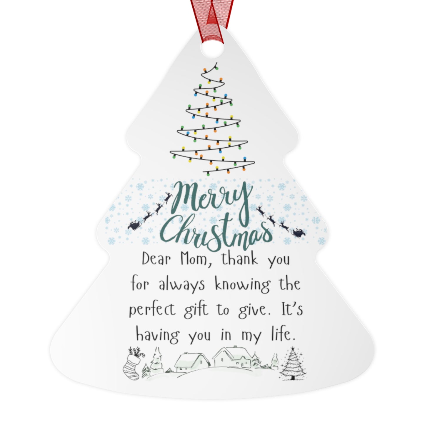 Merry Christmas Metal Ornament for Mom - Personalized Holiday Bell Decoration