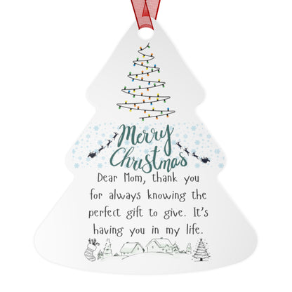 Merry Christmas Metal Ornament for Mom - Personalized Holiday Bell Decoration