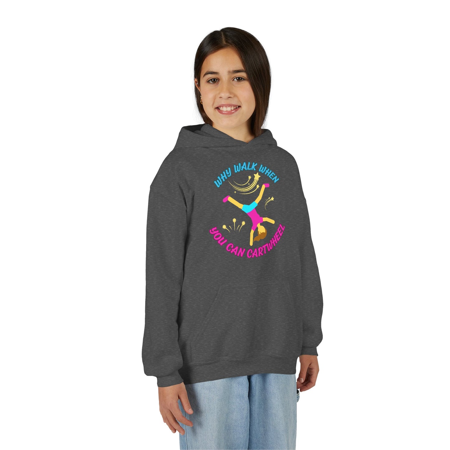 Colorful Youth Hoodie - 'Why Walk When You Can Cartwheel' - Fun Sweatshirt for Kids, Birthday Gift, Sportswear, Playful Style, [...]