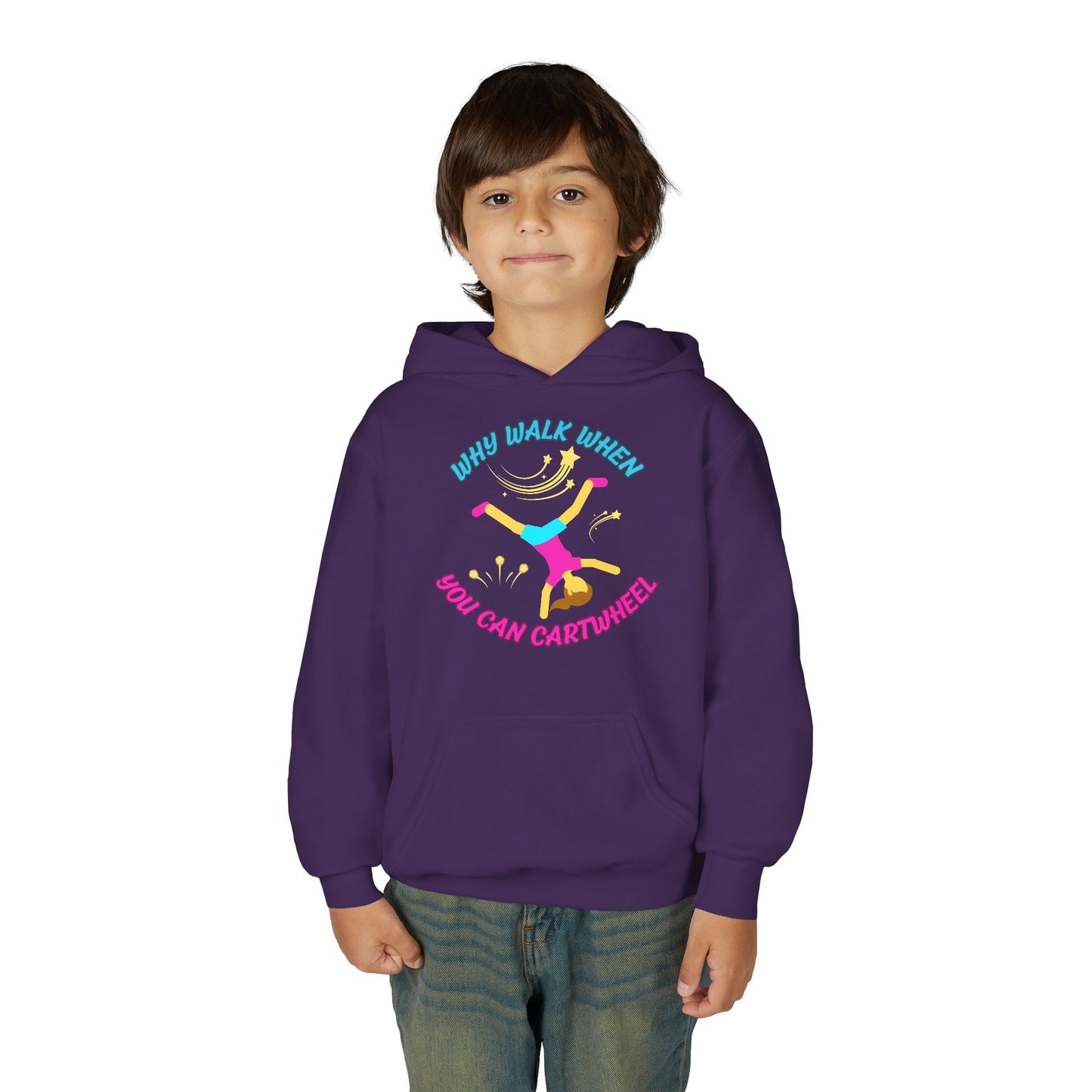 Colorful Youth Hoodie - 'Why Walk When You Can Cartwheel' - Fun Sweatshirt for Kids, Birthday Gift, Sportswear, Playful Style, [...]