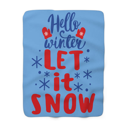 Hello Winter Sherpa Fleece Blanket - Cozy Let It Snow Throw for Cold Days