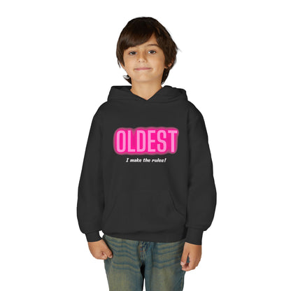 Youth Hoodie - 'OLDEST, I make the rules!' Funny Sweatshirt for Siblings, Birthday Gift, Family Gatherings, Casual Wear, Cozy Sweatshirt