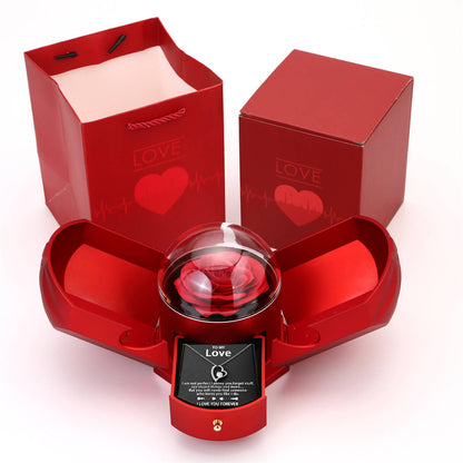 Double open rose gift box drawer style rose jewelry box angel wings Valentine