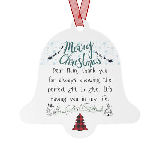 Merry Christmas Metal Ornament for Mom - Personalized Holiday Bell Decoration