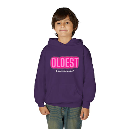 Youth Hoodie - 'OLDEST, I make the rules!' Funny Sweatshirt for Siblings, Birthday Gift, Family Gatherings, Casual Wear, Cozy Sweatshirt