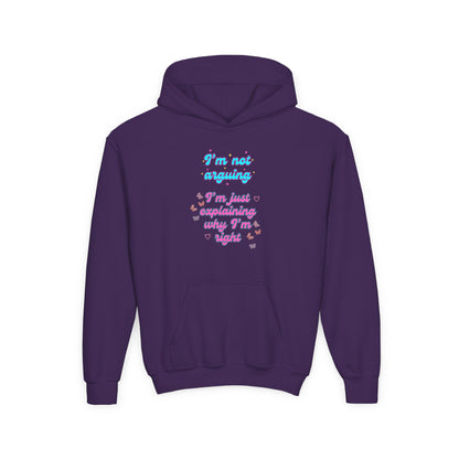 Funny Youth Hoodie - I'm Not Arguing, Just Explaining Why I'm Right | Gift, Casual Wear, Tween Fashion, Birthday, Humor Apparel