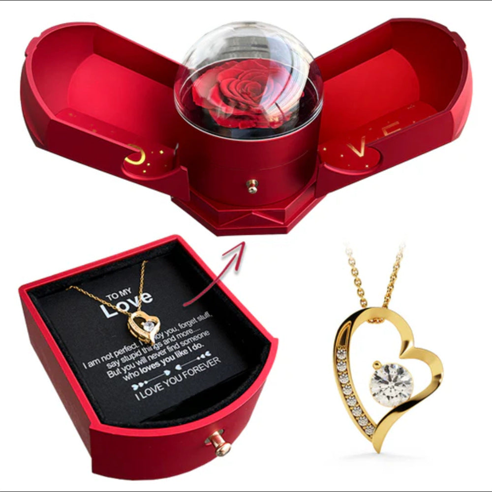 Double open rose gift box drawer style rose jewelry box angel wings Valentine