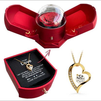 Double open rose gift box drawer style rose jewelry box angel wings Valentine