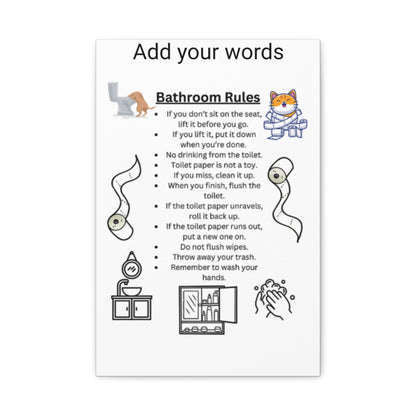 Bathroom Rules Canvas Art, Funny Home Decor, Bathroom Sign, Wall Art for Restroom, Gift for New Home, Quirky Bathroom Decor