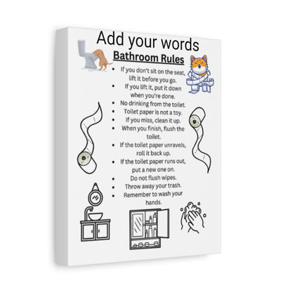 Bathroom Rules Canvas Art, Funny Home Decor, Bathroom Sign, Wall Art for Restroom, Gift for New Home, Quirky Bathroom Decor