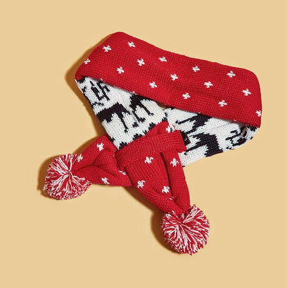 Christmas Dog Scarf Knitted Elk Scarf Striped Hair Ball Pet Scarf Outdoor Winter Warm Cat Dog Scarves Puppy Collar Pet Supplies