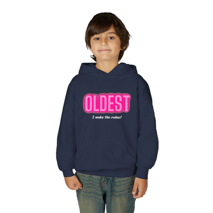 Youth Hoodie - 'OLDEST, I make the rules!' Funny Sweatshirt for Siblings, Birthday Gift, Family Gatherings, Casual Wear, Cozy Sweatshirt