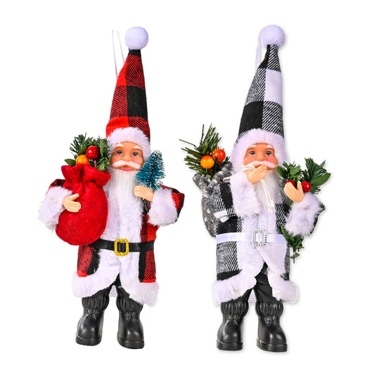 Christmas Decoration Resin Santa Claus Figurine Plaid Cloth Santa Ornament