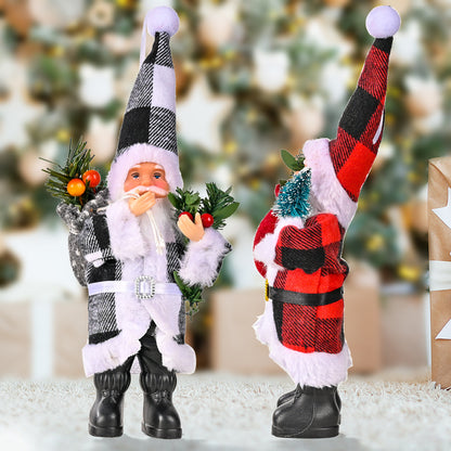 Christmas Decoration Resin Santa Claus Figurine Plaid Cloth Santa Ornament