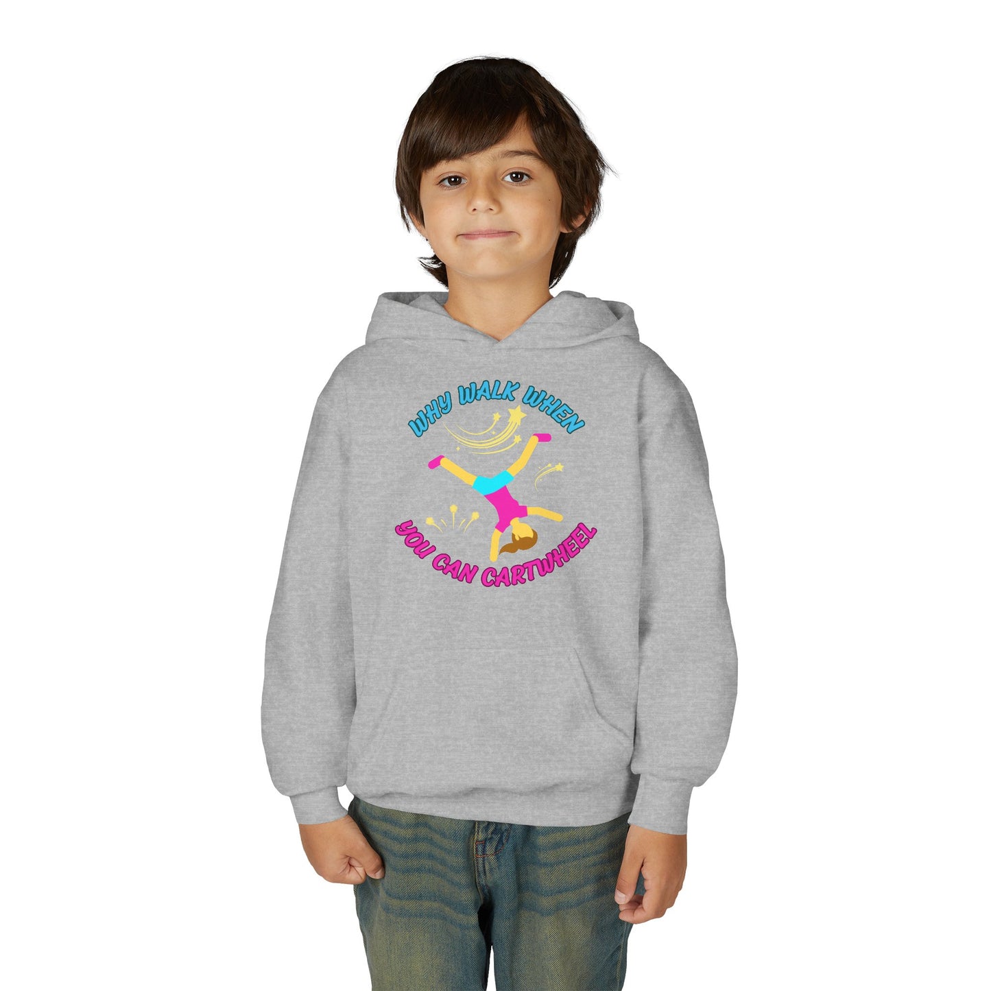 Colorful Youth Hoodie - 'Why Walk When You Can Cartwheel' - Fun Sweatshirt for Kids, Birthday Gift, Sportswear, Playful Style, [...]