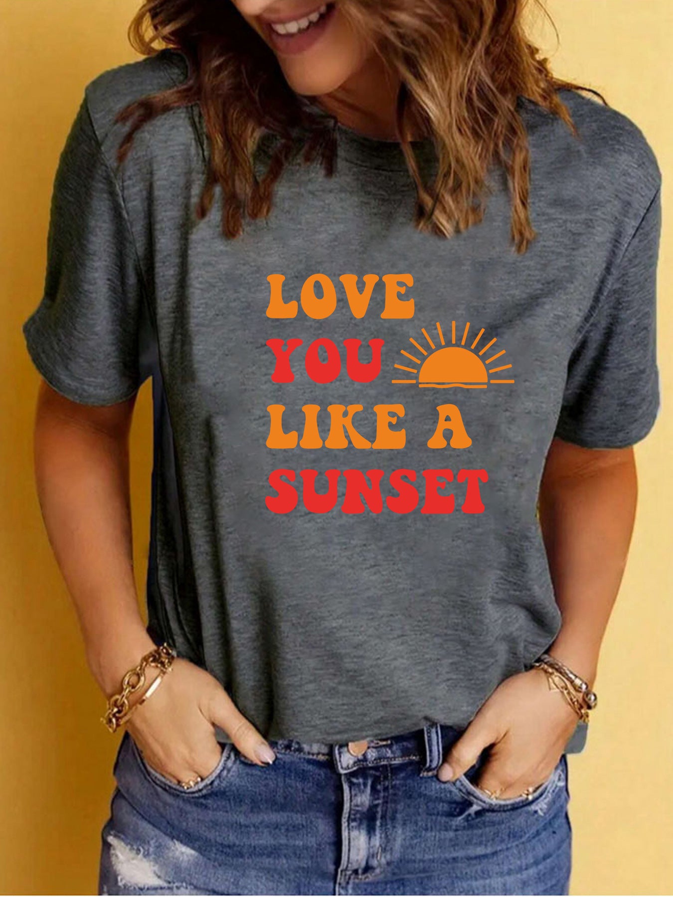 LOVE YOU LIKE A SUNSET Printed Round Neck Short Sleeve
