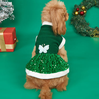 Autumn and Winter New Pet Plush Clothes Christmas Dog Dress Small Dog Teddy Dress Cat Clothes