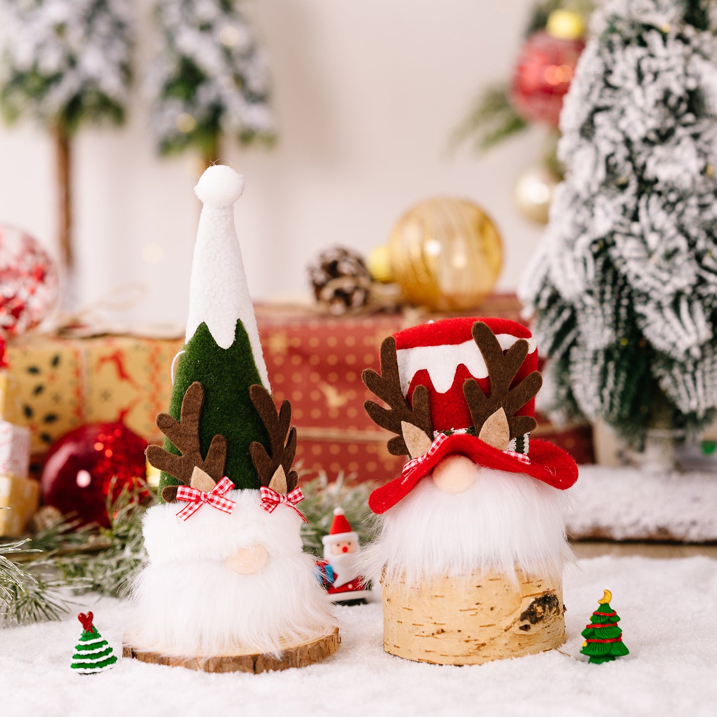 Christmas Decoration Reindeer Antler Bow Rudolph Light-Up Plush Ornament Holiday Atmosphere Hanging Decor