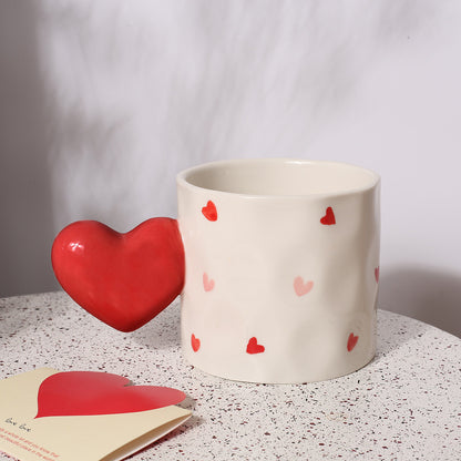 Creative Love Handle Hand-Painted Stripe Love Cow Pattern Ceramic Coffee Cup Hand Held Love Mug