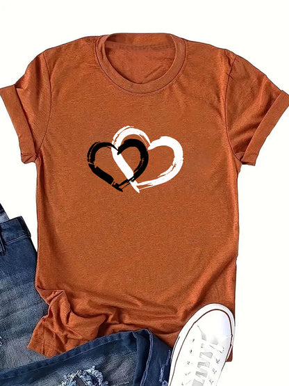 Love pattern printed round neck short sleeved shirt