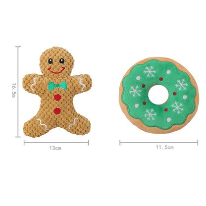 Christmas Pet Dog Plush Noise Chewing Toy Santa Elk Gingerbread Man Donut Cat Dog Christmas Series Cartoon Dog Toy Plush Squeak Toy