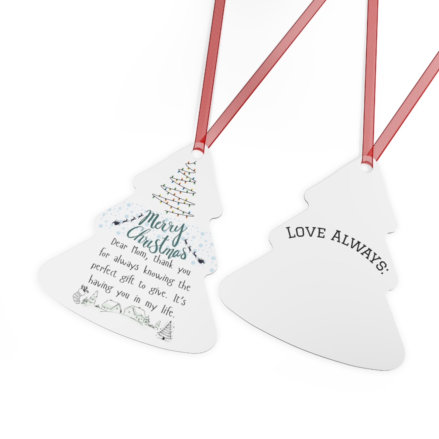 Merry Christmas Metal Ornament for Mom - Personalized Holiday Bell Decoration