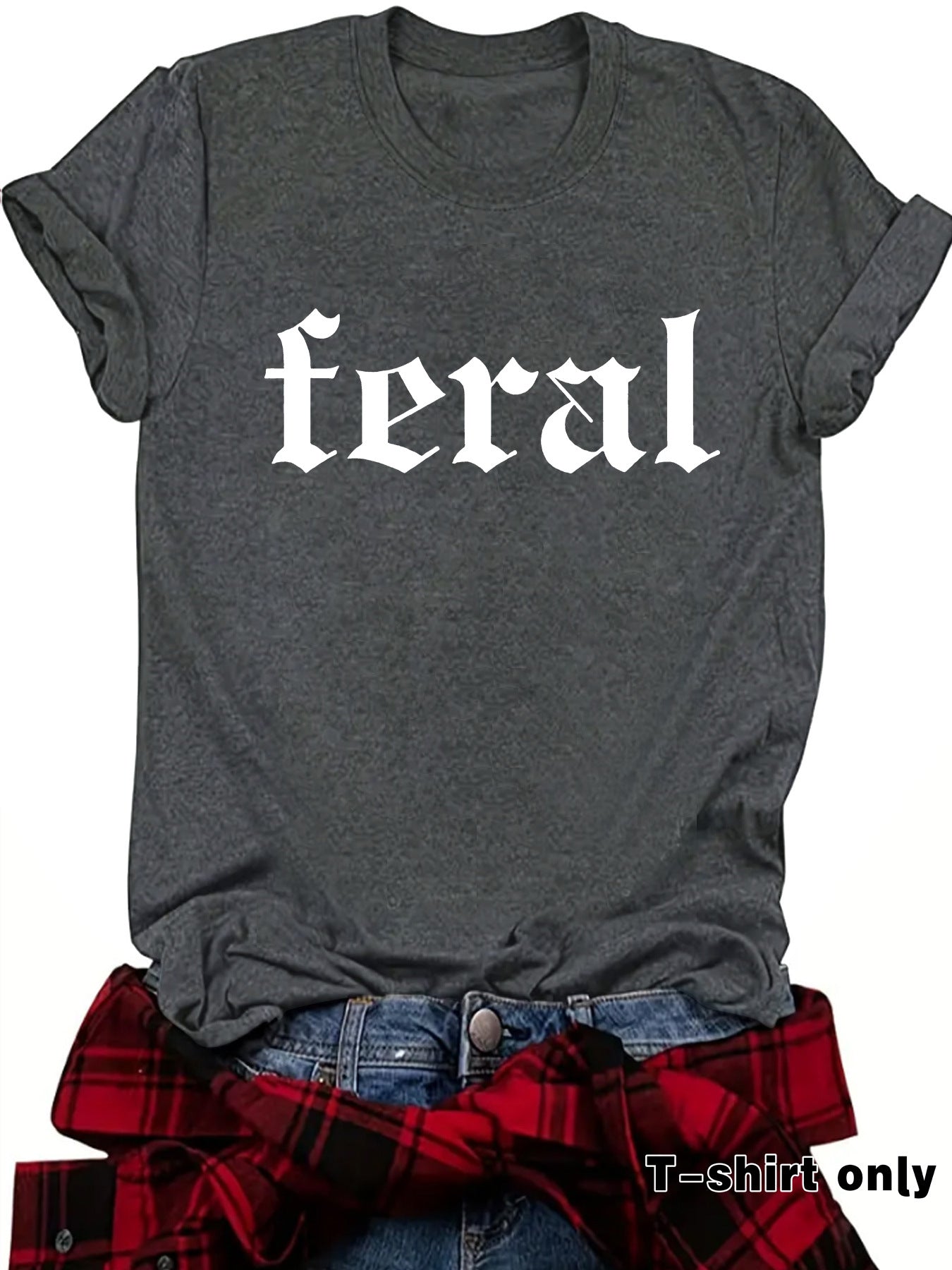 FERAL letter new round neck loose short sleeved shirt