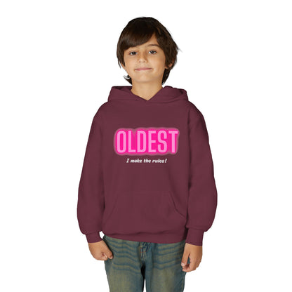 Youth Hoodie - 'OLDEST, I make the rules!' Funny Sweatshirt for Siblings, Birthday Gift, Family Gatherings, Casual Wear, Cozy Sweatshirt