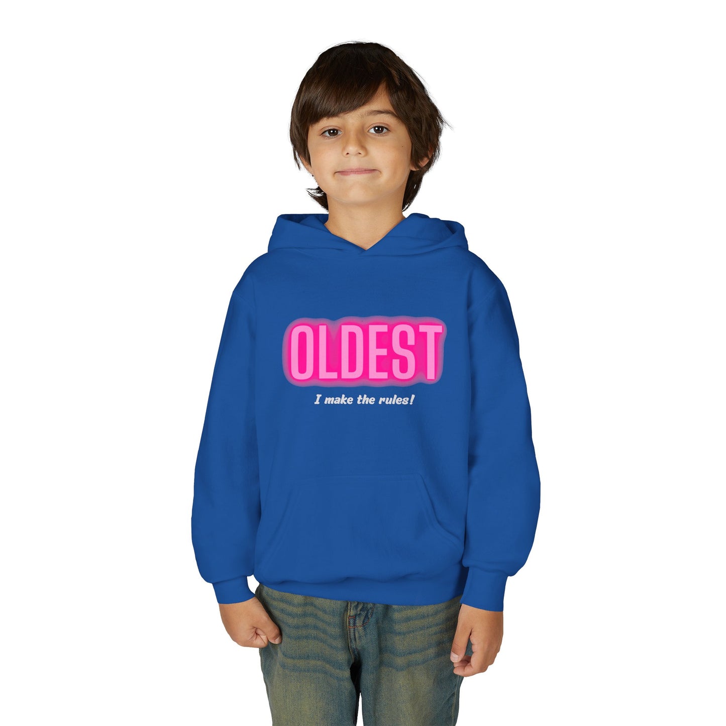 Youth Hoodie - 'OLDEST, I make the rules!' Funny Sweatshirt for Siblings, Birthday Gift, Family Gatherings, Casual Wear, Cozy Sweatshirt