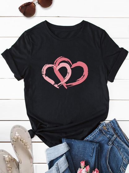 Love pattern printed round neck short sleeved shirt