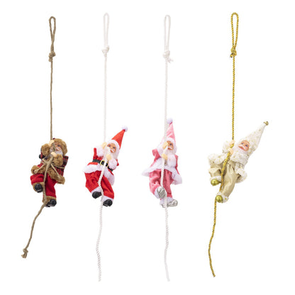 Christmas Decoration Santa Claus Rope Climbing Ornament Resin Santa Figurine Hanging Decorative Climbing Santa Decoration
