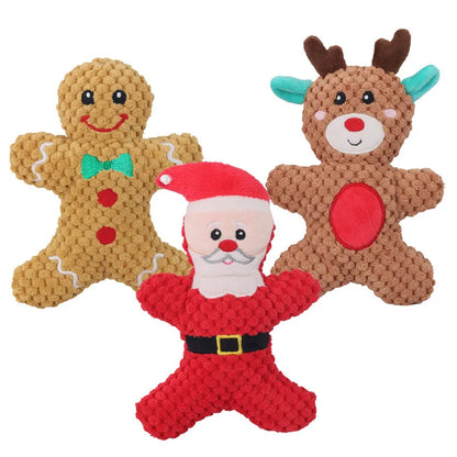 Christmas Pet Dog Plush Noise Chewing Toy Santa Elk Gingerbread Man Donut Cat Dog Christmas Series Cartoon Dog Toy Plush Squeak Toy