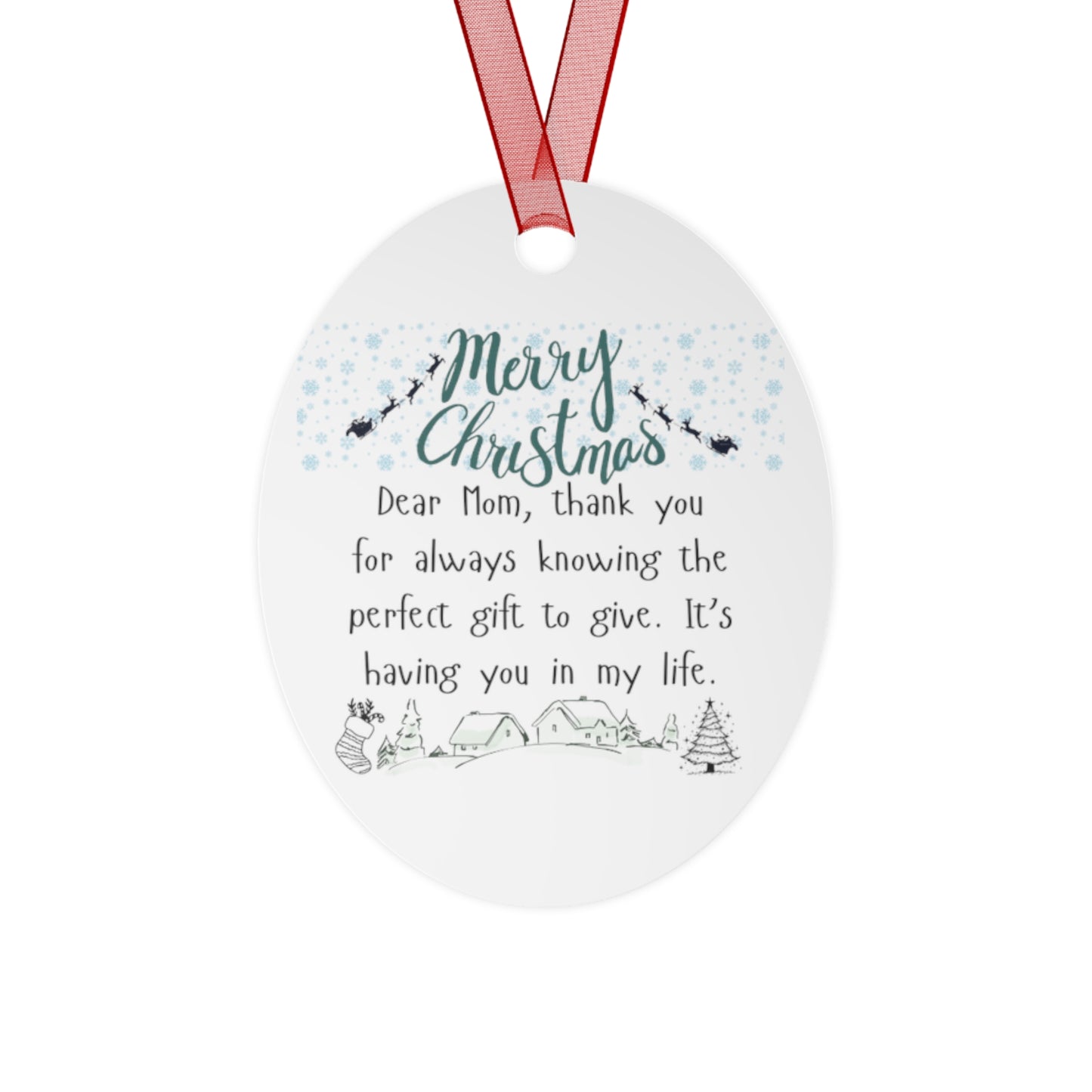 Merry Christmas Metal Ornament for Mom - Personalized Holiday Bell Decoration