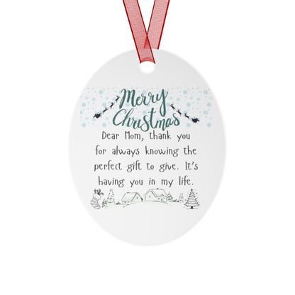 Merry Christmas Metal Ornament for Mom - Personalized Holiday Bell Decoration