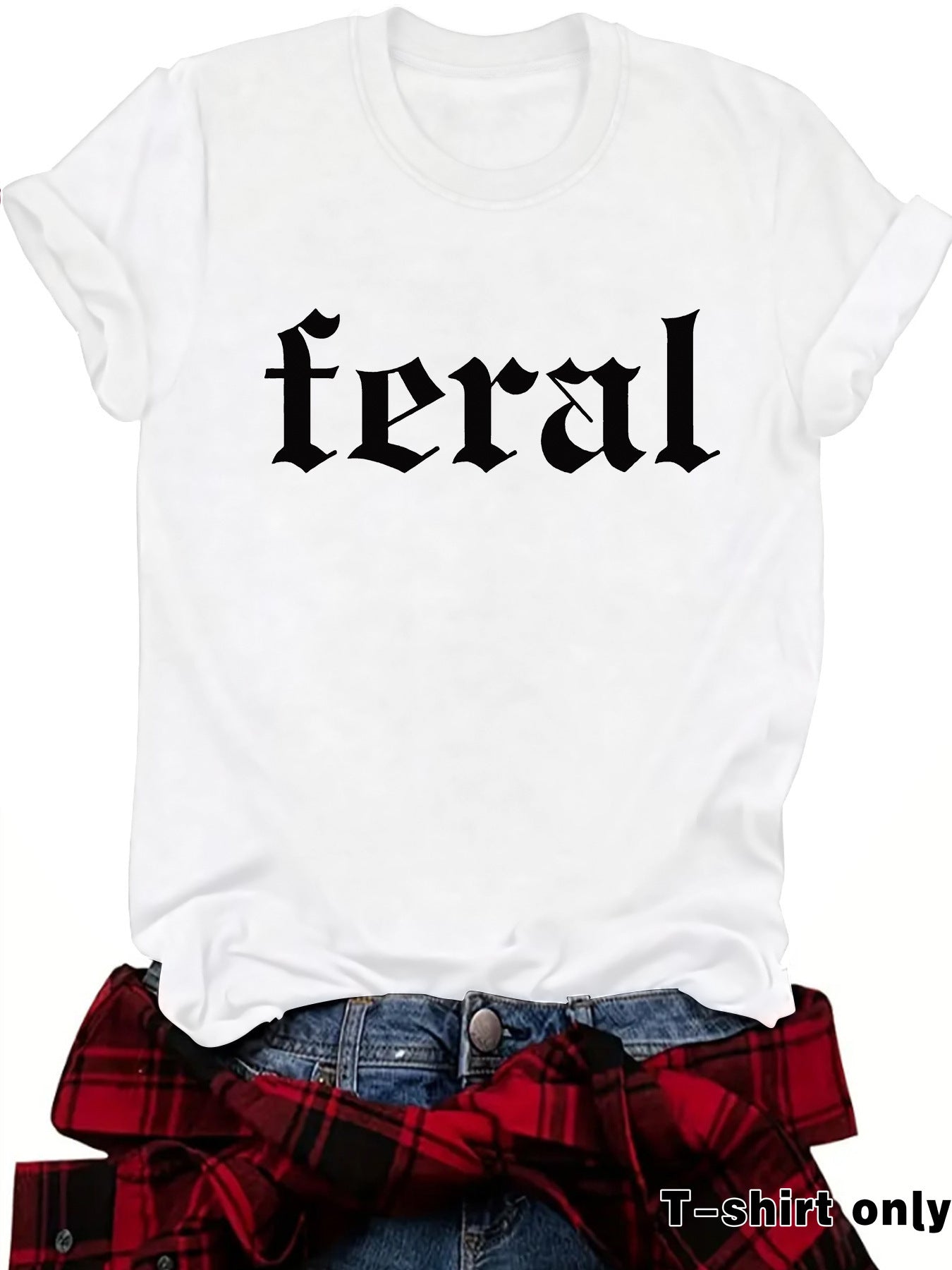 FERAL letter new round neck loose short sleeved shirt
