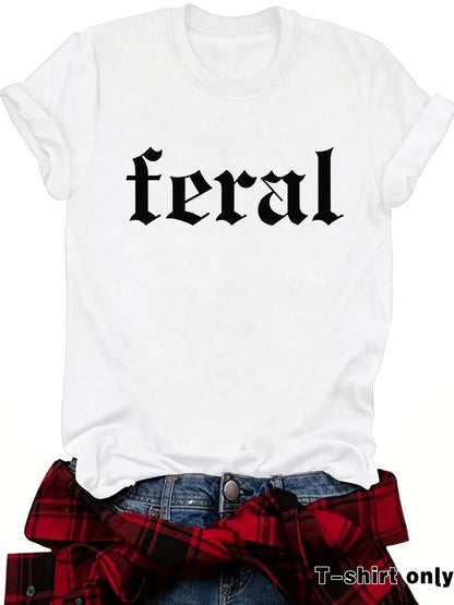 FERAL letter new round neck loose short sleeved shirt