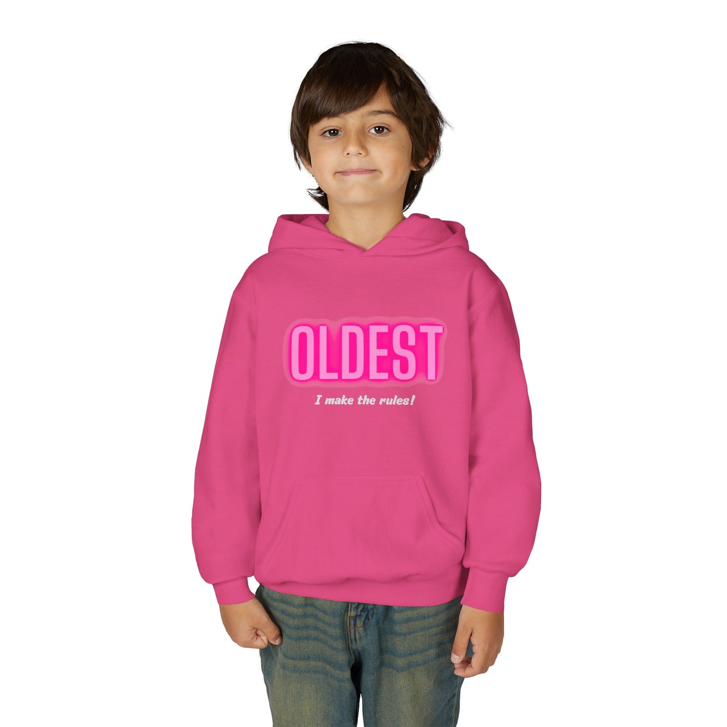 Youth Hoodie - 'OLDEST, I make the rules!' Funny Sweatshirt for Siblings, Birthday Gift, Family Gatherings, Casual Wear, Cozy Sweatshirt