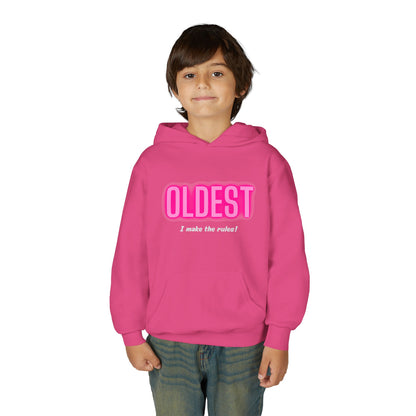 Youth Hoodie - 'OLDEST, I make the rules!' Funny Sweatshirt for Siblings, Birthday Gift, Family Gatherings, Casual Wear, Cozy Sweatshirt